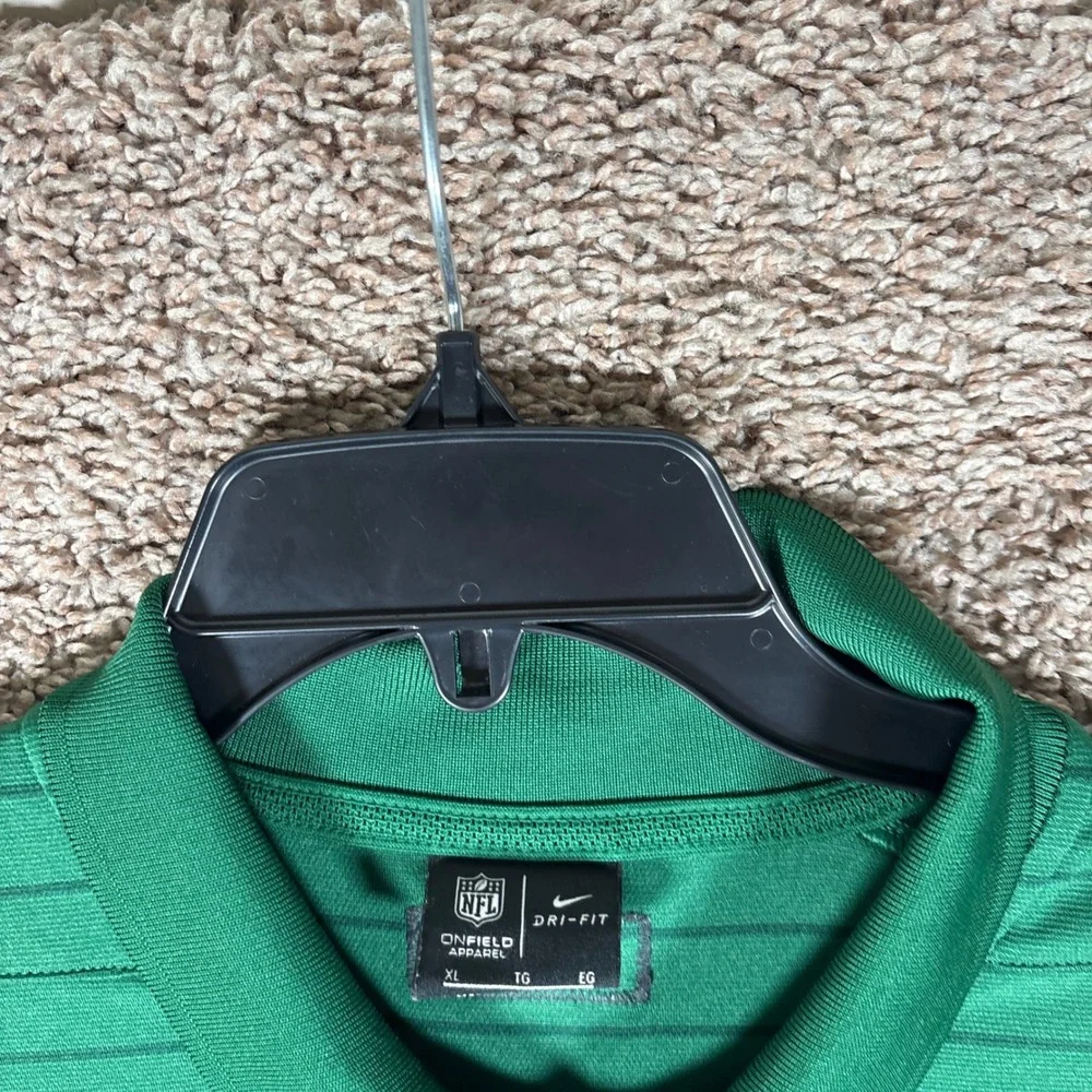 Nike New York Jets NFL Dri-FIT Striped Polo Shirt Mens XL Green Short Sleeve